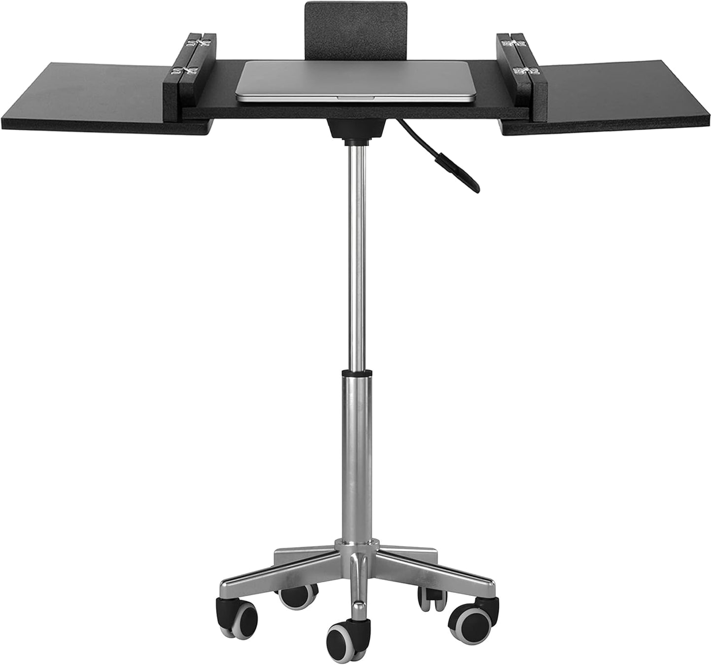 Techni Mobili Rolling Laptop Stand with Extendable Panels, Adjustable Height Customizable Ergonomic Mobile Workstation, Podium, Rolling Laptop Desk or Cart, Graphite