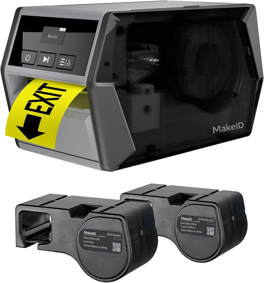 Makeid D50 Industrial Label Printer, Desktop Label Maker 2" Print Head, Mobile APP & PC Editor Compatible, 2600mAh Li-ion Battery, Come with 1.97" W x 26.24ft L Label Heavy-Duty Labeler for Job Sites