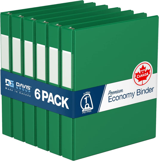 Premium Economy 6-Pack 3-Ring Binders for School or Office, Round-Ring Binders, 1 Inch, Green