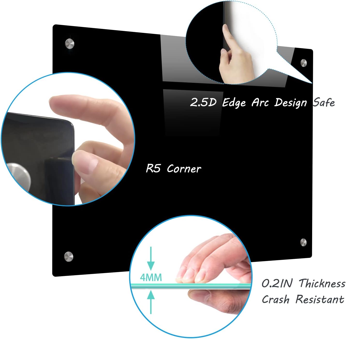 Magnetic Black Glass Board with Eraser Frameless Tempered Glass Dry Erase Blackboard with Marker Tray for Interactive Office, Wall Mounted Frosted Black Glass Board, 48" x 36"