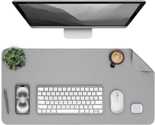 Oversized Non-Slip Desk Pad Protector – Grips Desk Firmly, Anti-Slip Like You've Never Seen! Vegan Leather Waterproof Laptop Mat for Keyboard & Mouse – Large Office Pad– Mist Gray