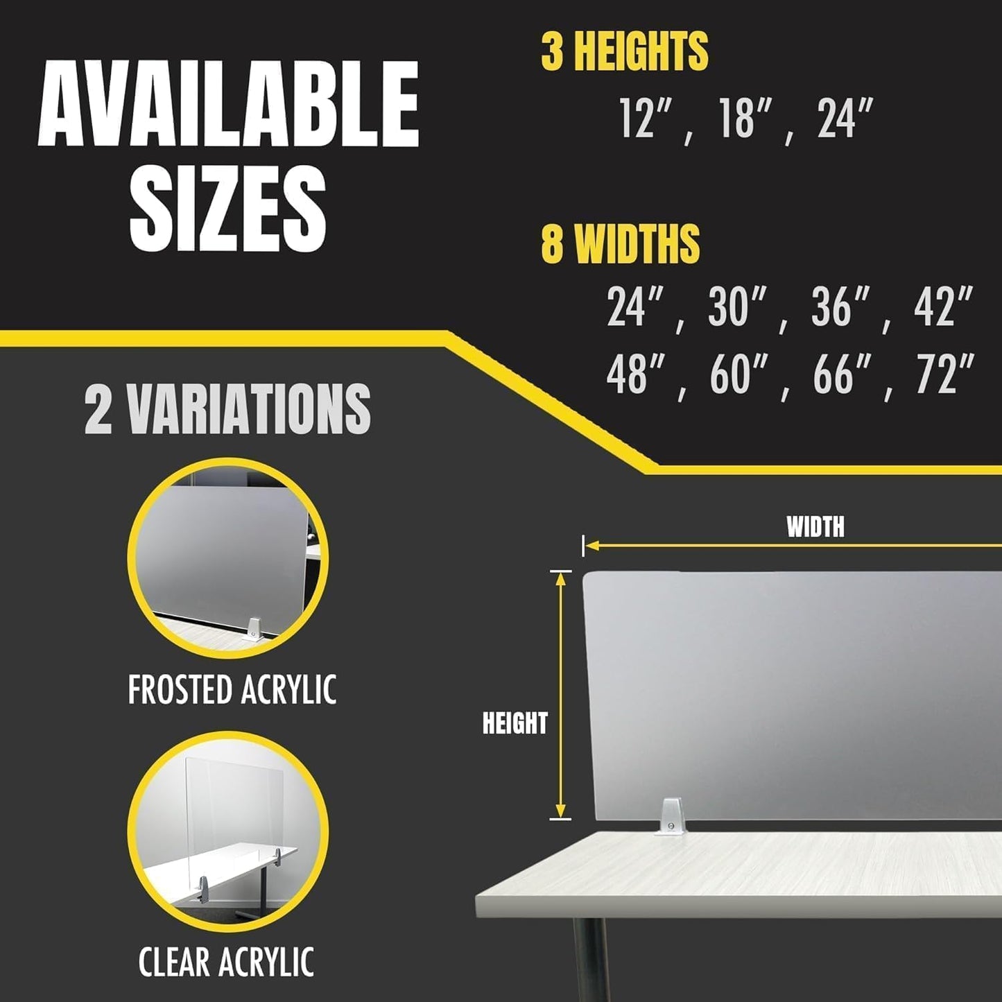 OBEX Clear Acrylic Desk Mounted Privacy Panel, 18" x 36", Clear