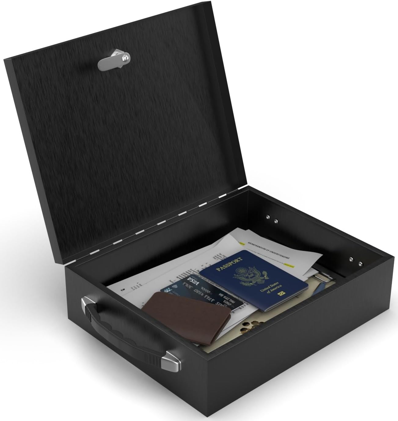 Fire Retardant Strong Box Security Chest, Fire Resistant Steel Lock Box to Safeguard Vital Documents, Medicine, Money, 0.25 Cubic Feet, 12.2" x 10.2" x 3.5" Interior, Black