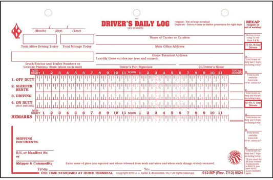 Deluxe Duplicate Driver Daily Log 50-pk. with Detailed DVIR & Daily Recap - Shrinkwrapped Loose-Leaf Format, 2-Ply with Carbon, 8.5" x 5.5", 31 Sets of Forms Per Unit, J. J. Keller & Associates, Inc.