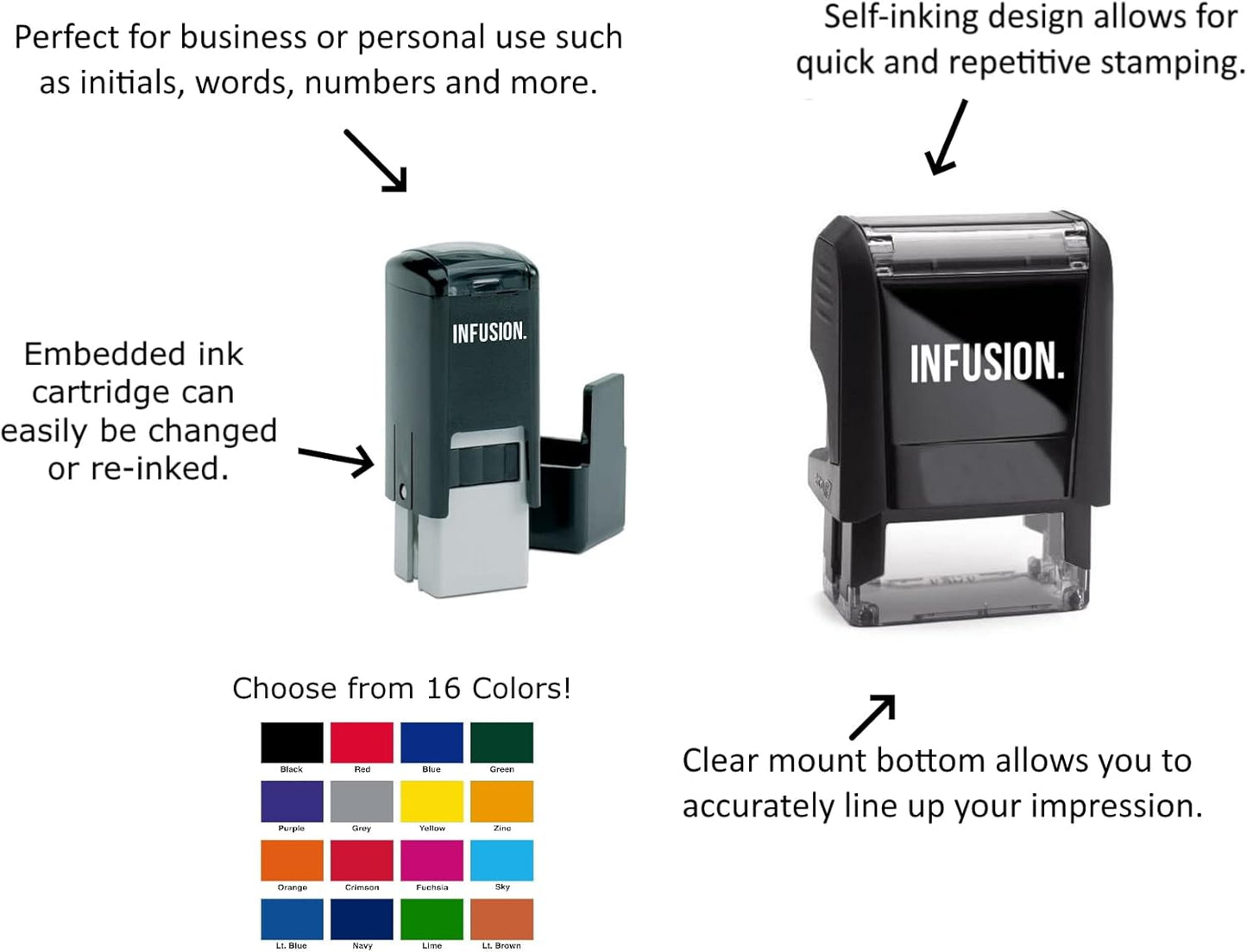 Infusion Self-Inking Custom Rubber Stamp (Personal or Business Use) - Choose from 16 Colors (1-1/2" x 2-3/8")
