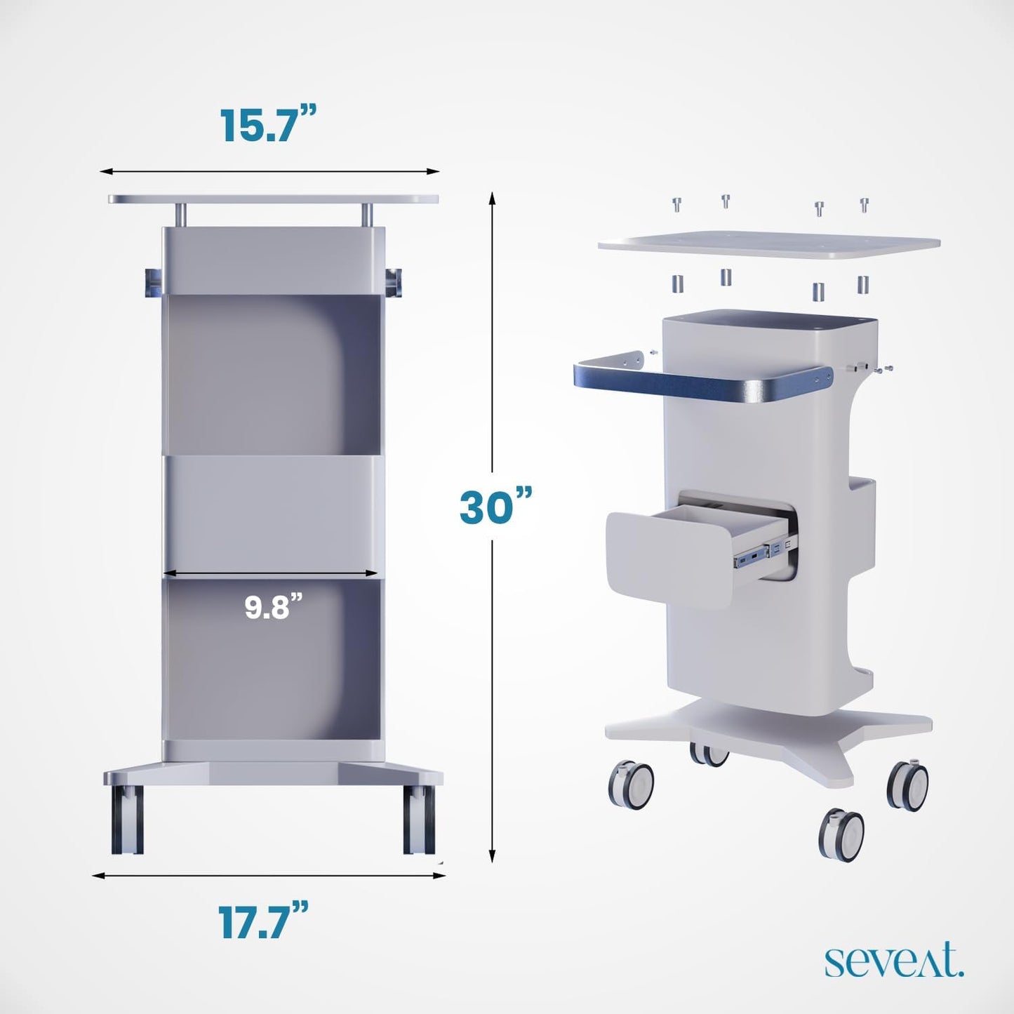 Professional Medical Cart with Wheels and Drawers, 3 Tier Rolling Utility Cart, 198 lbs Capacity, Portable Medical Trolley for Home, Spa, Hospital, Office, Clinic (Pure White)