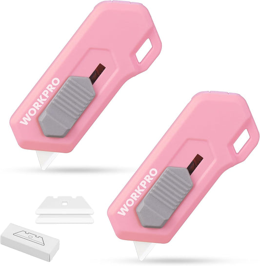 WORKPRO Ceramic Small Safety Box Cutter, Automatic Rebound Mini Letter Opener, Quick Change Retractable Blade Razor Knife, with Extra Blades