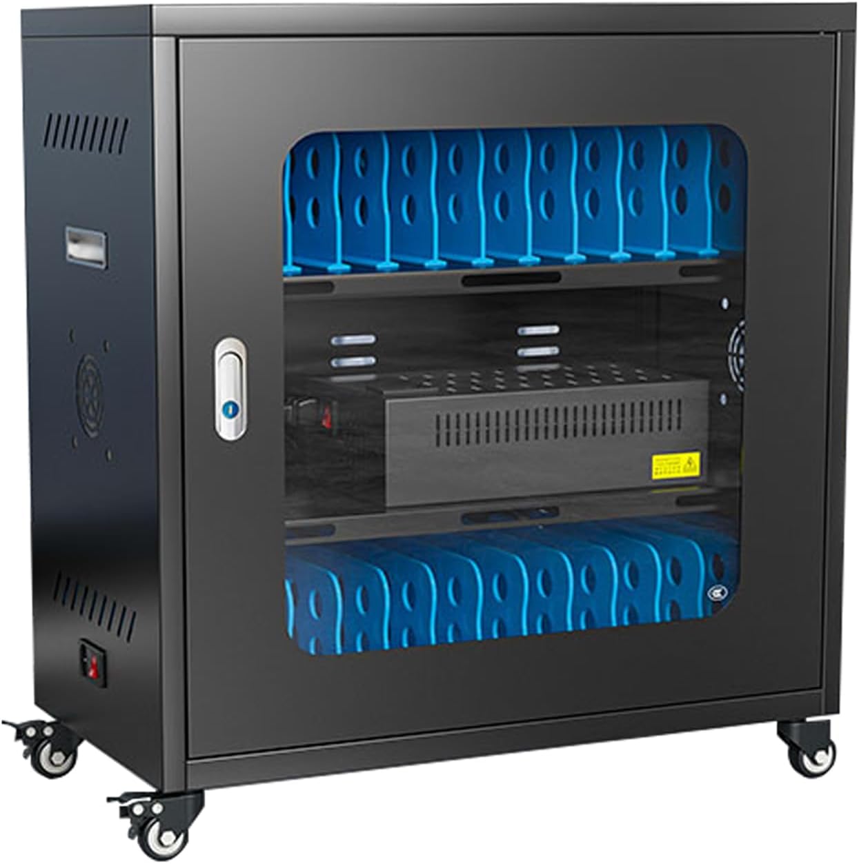 30 Device Mobile Charging Cart for Chromebook, Laptop and Tablet Charging and Storage Cart, Fully Assembled Locking Mobile Charging Cabinet Suitable for Classroom Office School (Black, 30-Device)