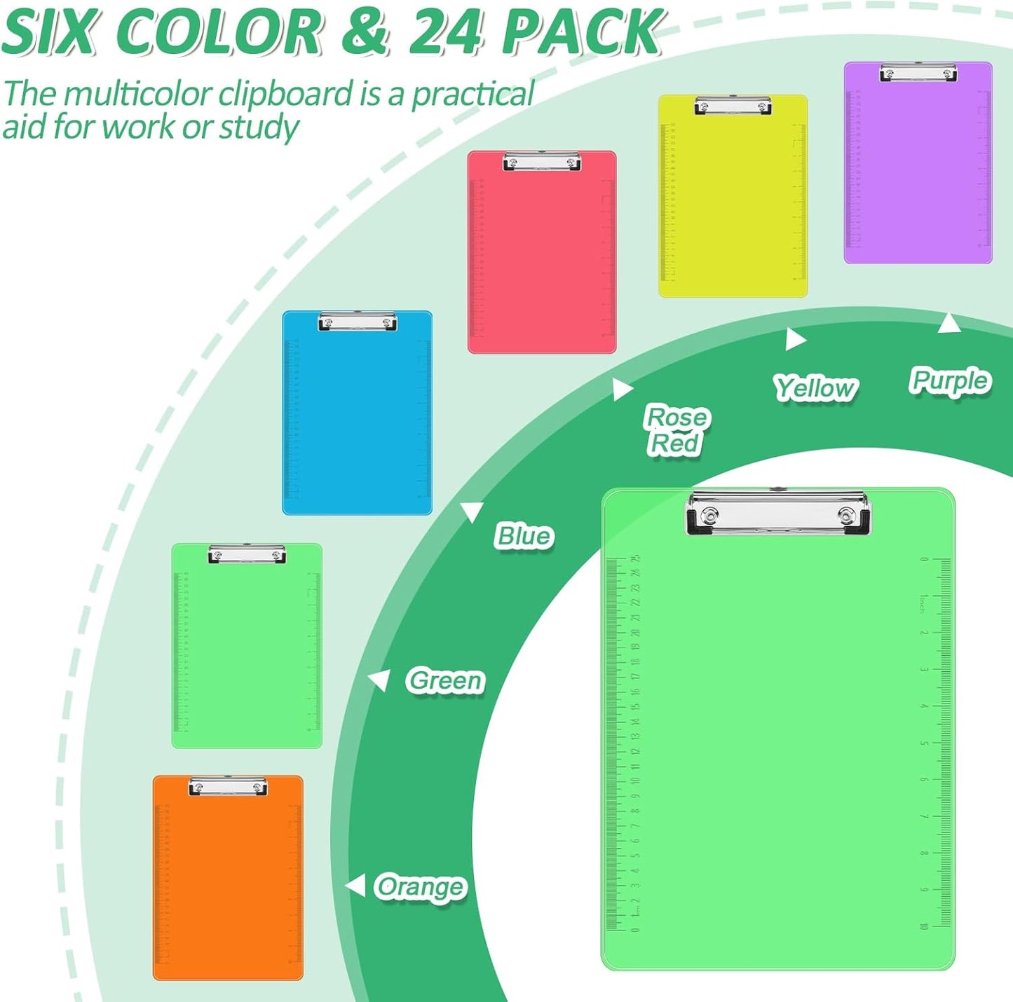 Plastic Clipboards, PANDRI 24 Pack Clear Colored Clipboards, Low Profile Clip Board 12.5 x 9 Inch Standard Letter Size, Office Supplies Classroom