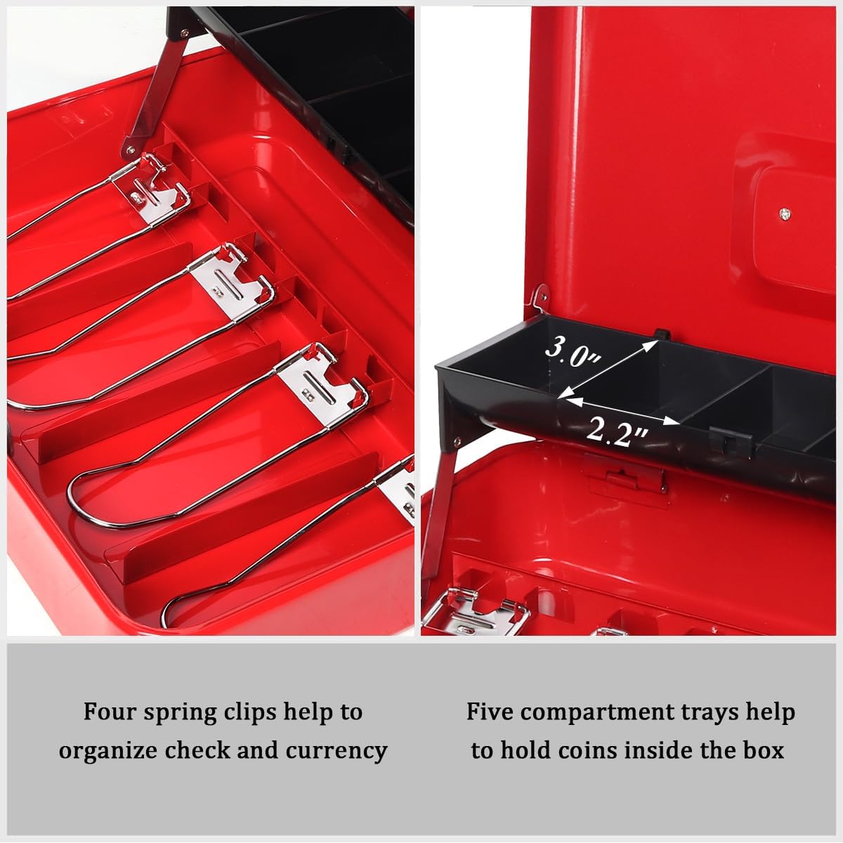 Jssmst Cash Box with Money Tray and Lock -Red Cash Box with Key Lock Safe Money Box Large, Locking Cash Register Drawer Box for Money, 11.8'' x 9.5'' x 3.5'', SM-CB005RED