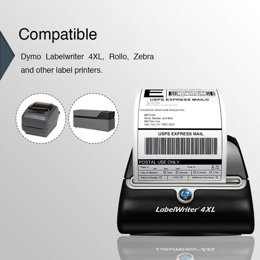 BETCKEY Colored Labels Compatible with Dymo 1744907 (4" x 6") Extra Large Shipping Labels, Compatible for Dymo LabelWriter Thermal 4XL & Zebra Desktop Printers [1 Roll, Light Blue]