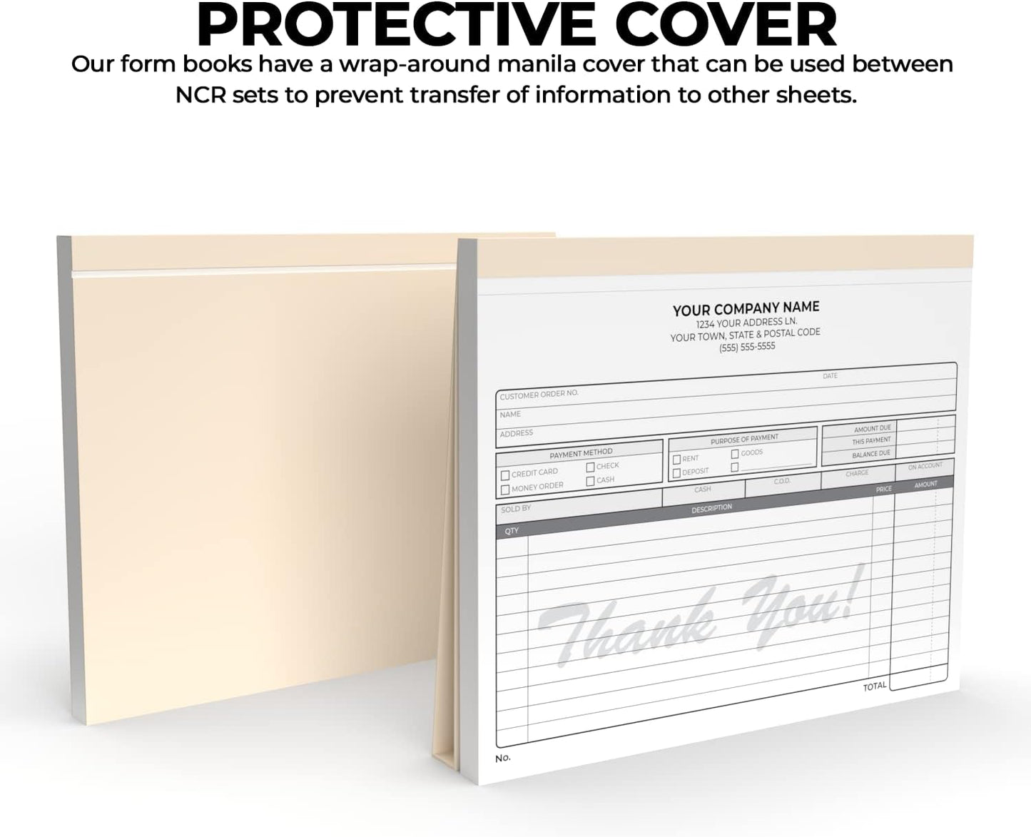 Custom 8.5" x 7" Carbonless NCR Books in 2-Part Duplicate Invoices, Receipts, Work Orders, Sales Orders, Purchase Orders, Estimates, Quote Forms with Your Company/Business Name (100 Sets)