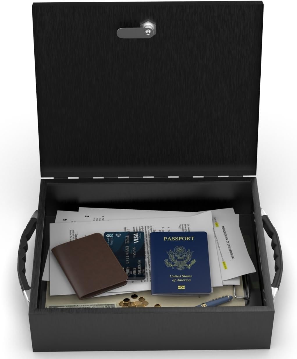 Fire Retardant Strong Box Security Chest, Fire Resistant Steel Lock Box to Safeguard Vital Documents, Medicine, Money, 0.25 Cubic Feet, 12.2" x 10.2" x 3.5" Interior, Black
