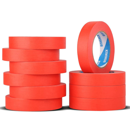 Red Painter's Tape,1 inch x 60 Yards x 10 Rolls (600 Yards Total) - Medium Adhesive Bulk Multi Pack Masking Tape for Painting,Labeling,DIY Crafting,Decoration and School Projects