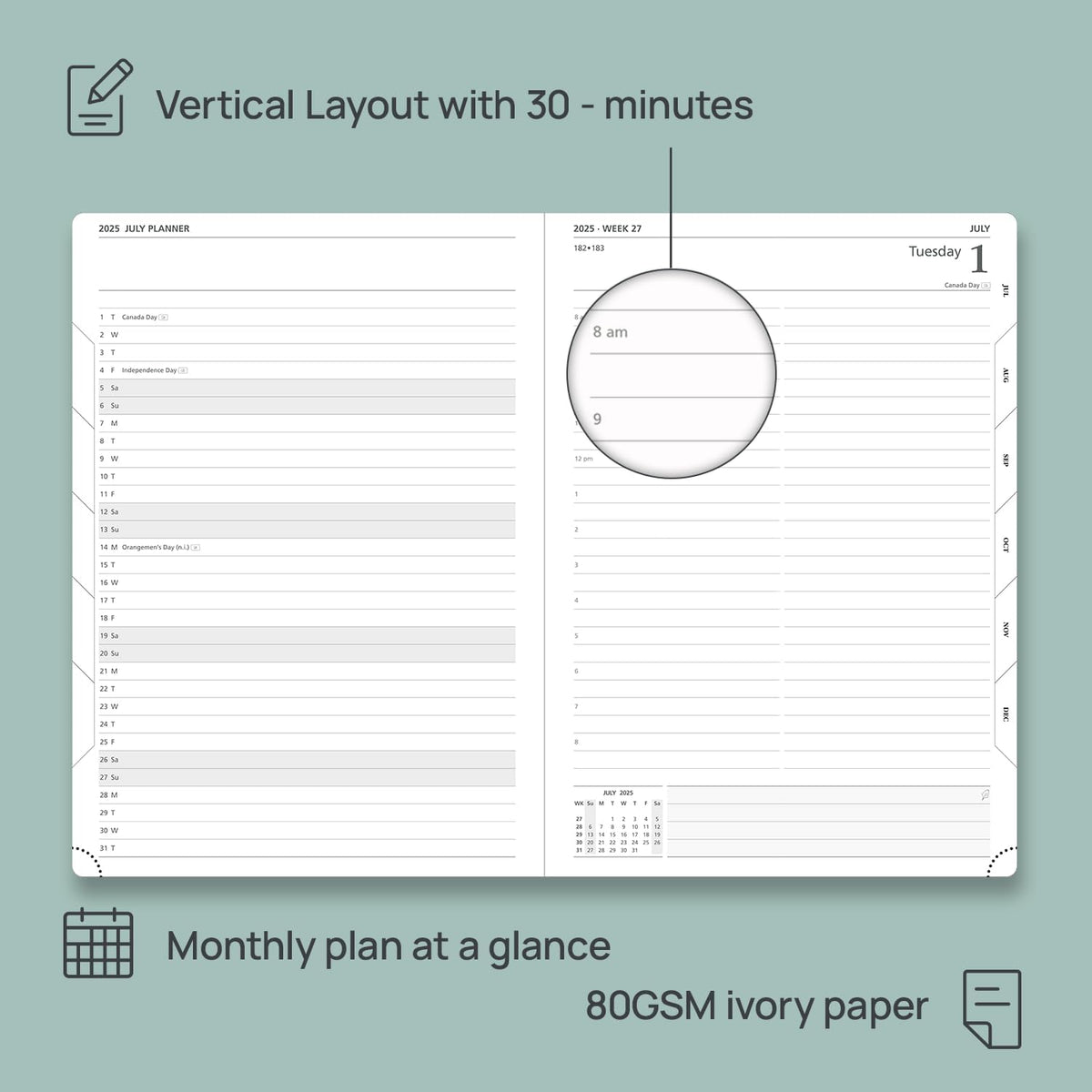 POPRUN 2025-2026 Daily Planner One Page Per Day (Large - 8.25'' x 12'') - Academic Calendar (July 2025 - June 2026), 2025 Day Appointment Book with Monthly Tabs, Hardcover - Orange