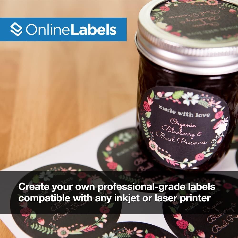 2.5" Round Labels - Permanent Adhesive, White Matte - Great for Candle & Jar Lids, Products, Favor Labels - Pack of 24,000 Circle Stickers, 2,000 Sheets - Inkjet/Laser Printers, OL350WX, OnlineLabels