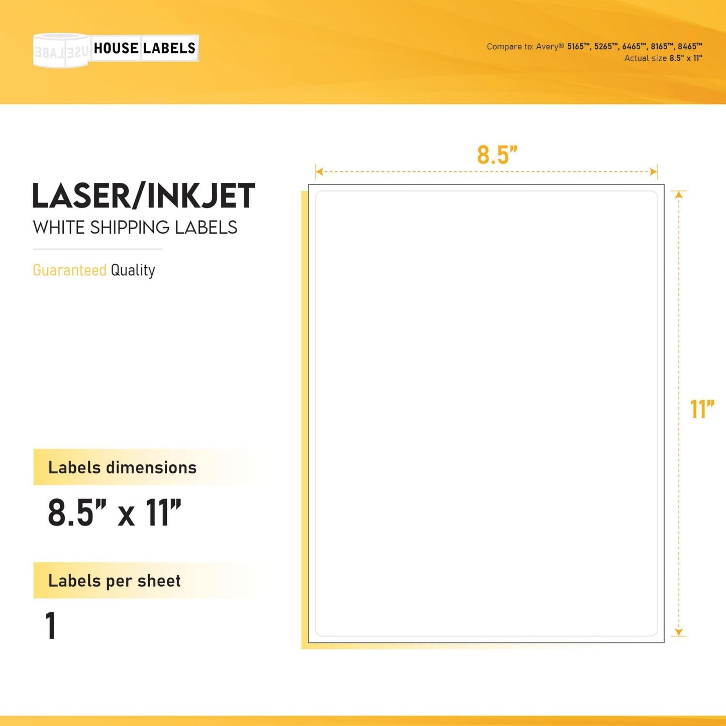 HOUSELABELS 1-up (Full Sheet) Multipurpose Labels (8-1/2" x 11") for Laser and Inkjet Printers, 200 Sheets