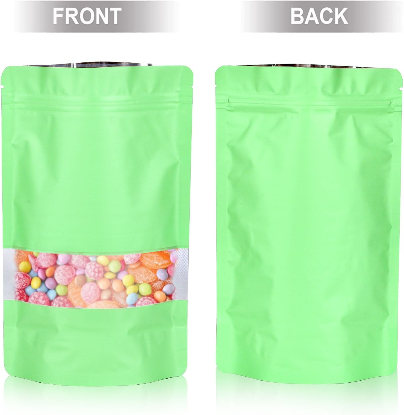 5.9"x8.6" 120pcs Mylar Bags for Food Storage,Smell Proof Bag with Matte Window Resealable Food Storage Bags for Small Business, Stand-up Foil Pouch Packaging Freeze Dried Candy Bag(Light Green)