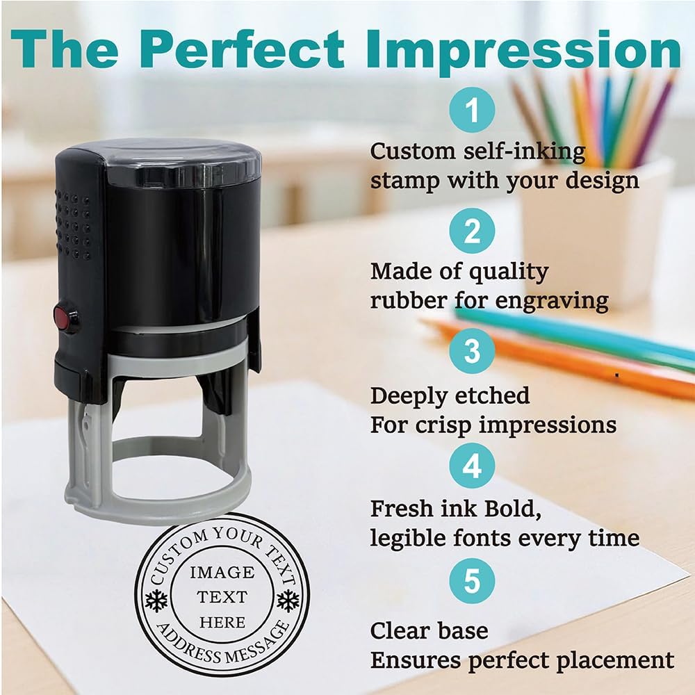 Multi-Size Custom Stamps Self Inking Personalized Logo Name Image Return Address Rubber Stamps for Office Business Personal Use(Round-1.25inch)