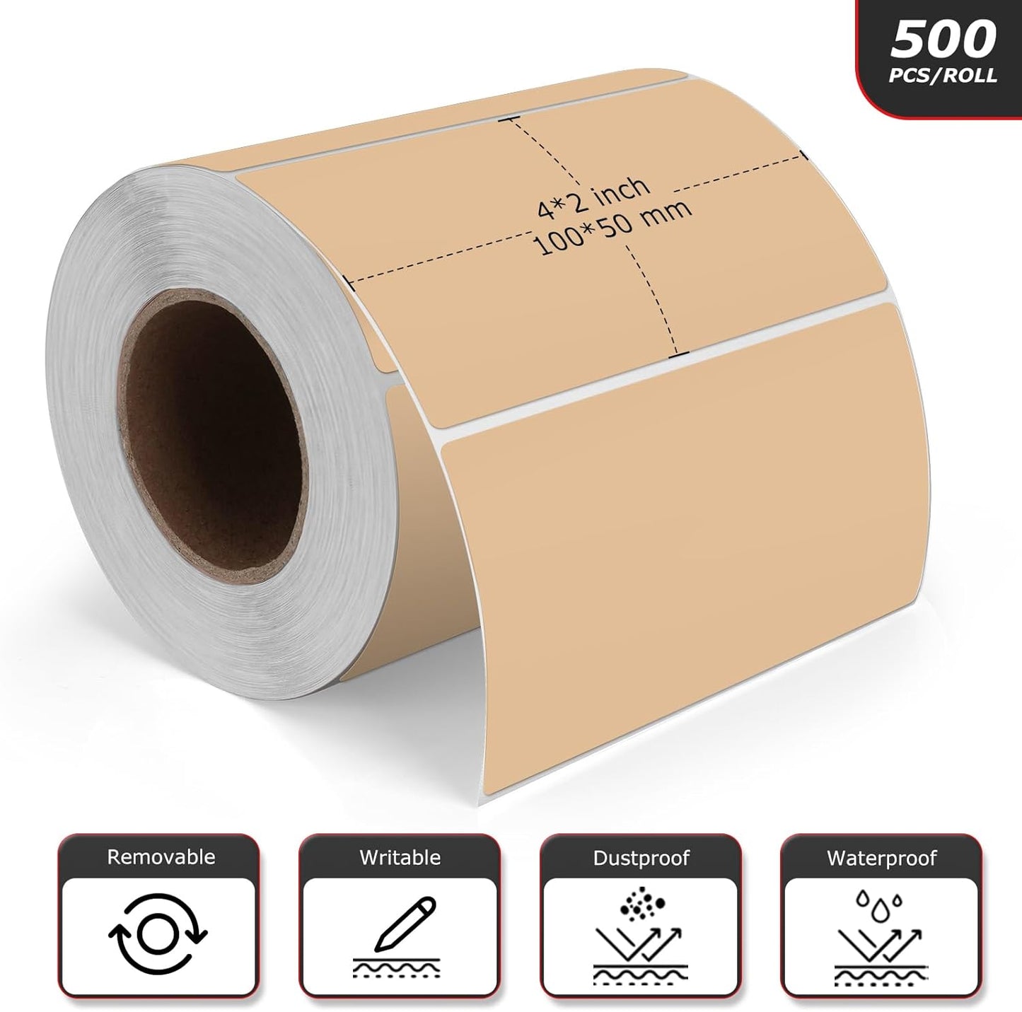 Brown Rectangle Color Coding Labels 4 × 2 Inches Self-Adhesive Vinyl Stickers Writable Waterproof Removable File Folder Labels for Storage Bins Food Containers Box 500 PCS