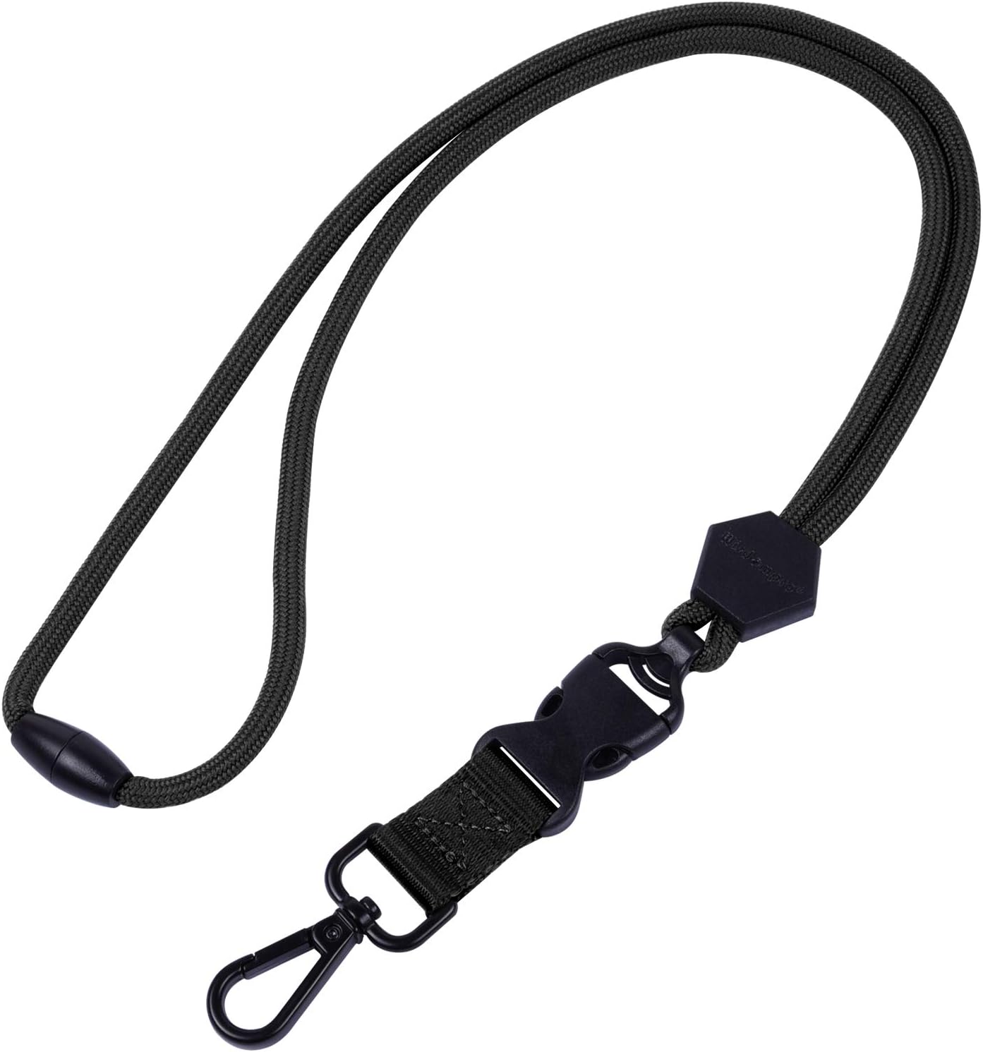 Wisdompro 2 Pack of 23 inch Durable Round Cord Heavy Duty Lanyard with Safety Breakaway Buckle, Detachable Buckle and Metal Hook for ID Card Badge Holder and Keys - Black and Black