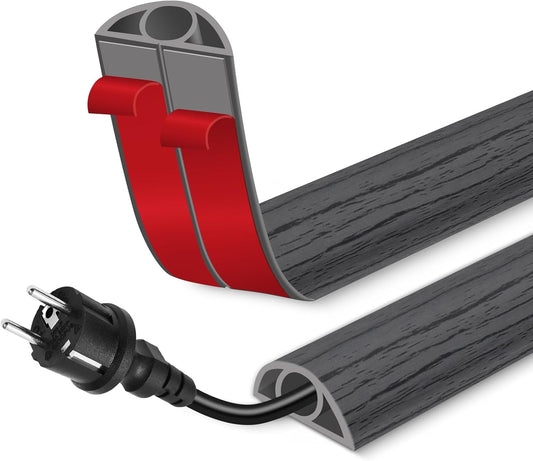 Floor Cord Cover for Wires on Floor Self Adhesive Cord Hider Floor Cable Management Wire Covers for Cords Protector Prevent Cable Trips Cord Cavity W 0.32" x H 0.32", Deep Gray Wood, 10Ft