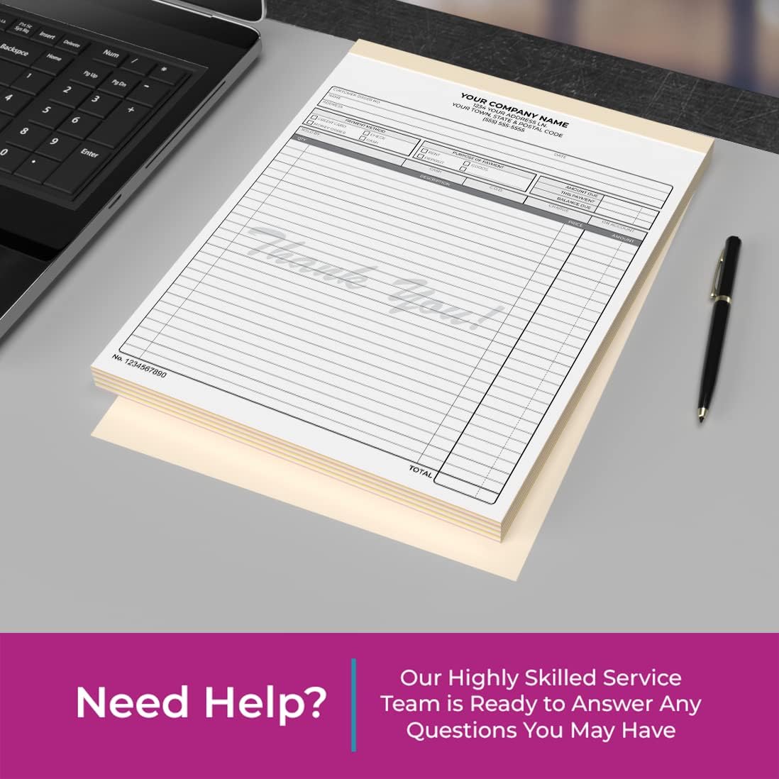 Custom 8.5" x 11" Carbonless NCR Books in 2-Part Duplicate Invoices, Receipts, Work Orders, Sales Orders, Purchase Orders, Estimates, Quote Forms with Your Company/Business Name (100 Sets)