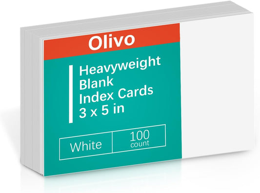 Blank Index Cards 3x5 Unlined Unruled Flash Note Cards 3" x 5", White, 100 Count, 200 GSM Heavy Weight