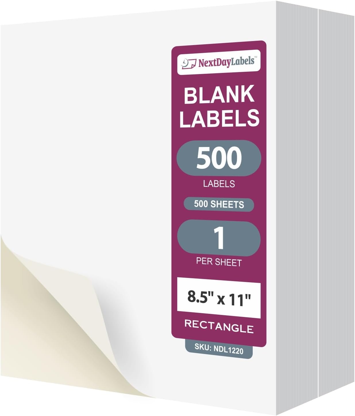 NextDayLabels - Full Page Labels 8.5 x 11 - White Shipping Labels - 8.5 x 11 Label Paper for Printer - Large Blank Matte Sticker Printer Paper - Laser/Inkjet Printer Labels (1 Per Sheet, 500 Labels)