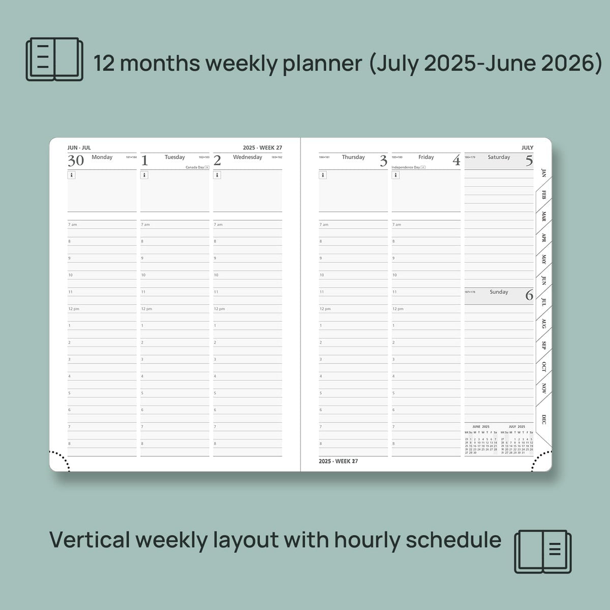 POPRUN Planner 2025-2026 (Medium - 6.5'' x 8.5'') Academic Weekly Calendar (July 2025 - June 2026) with Hourly Time Slots, Monthly Tabs, 100GSM Thick Papers, Leather Soft Cover - Night Sky Blue
