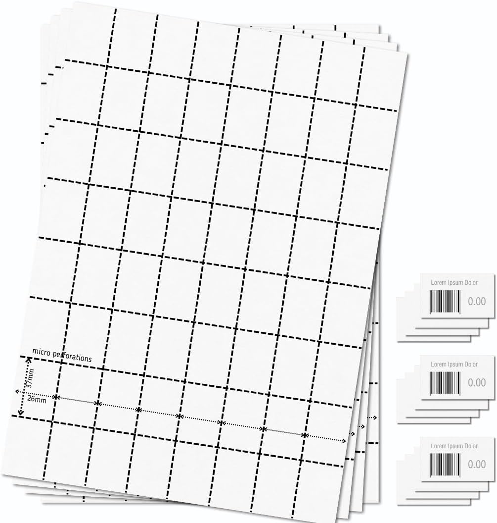 OfficeGear Shelf Edge Barcode Price Ticket Labels 64-up [25 Sheets - 1600 Pack] 37x26mm Custom Printable A4 Card Micro Perforated Non-Adhesive Merchandise Tag with Free Downloadable Design Template