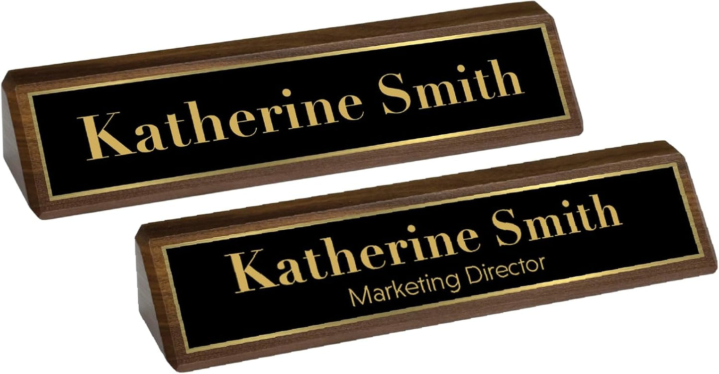 Custom Desk Wedge Name Plate - Personalized Titles and Styles (2x8 Inch, Solid Walnut w/Name Plate)