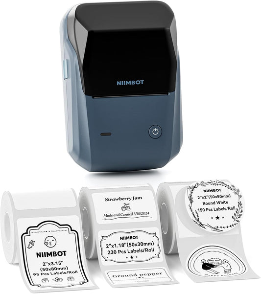 NIIMBOT B1 Label Maker Machine with Tape, Label Printer with 3 Rolls Stickers, 50x30mm/50x80mm White Label /50x50 Round Paper for Office Supplies, Home, Business