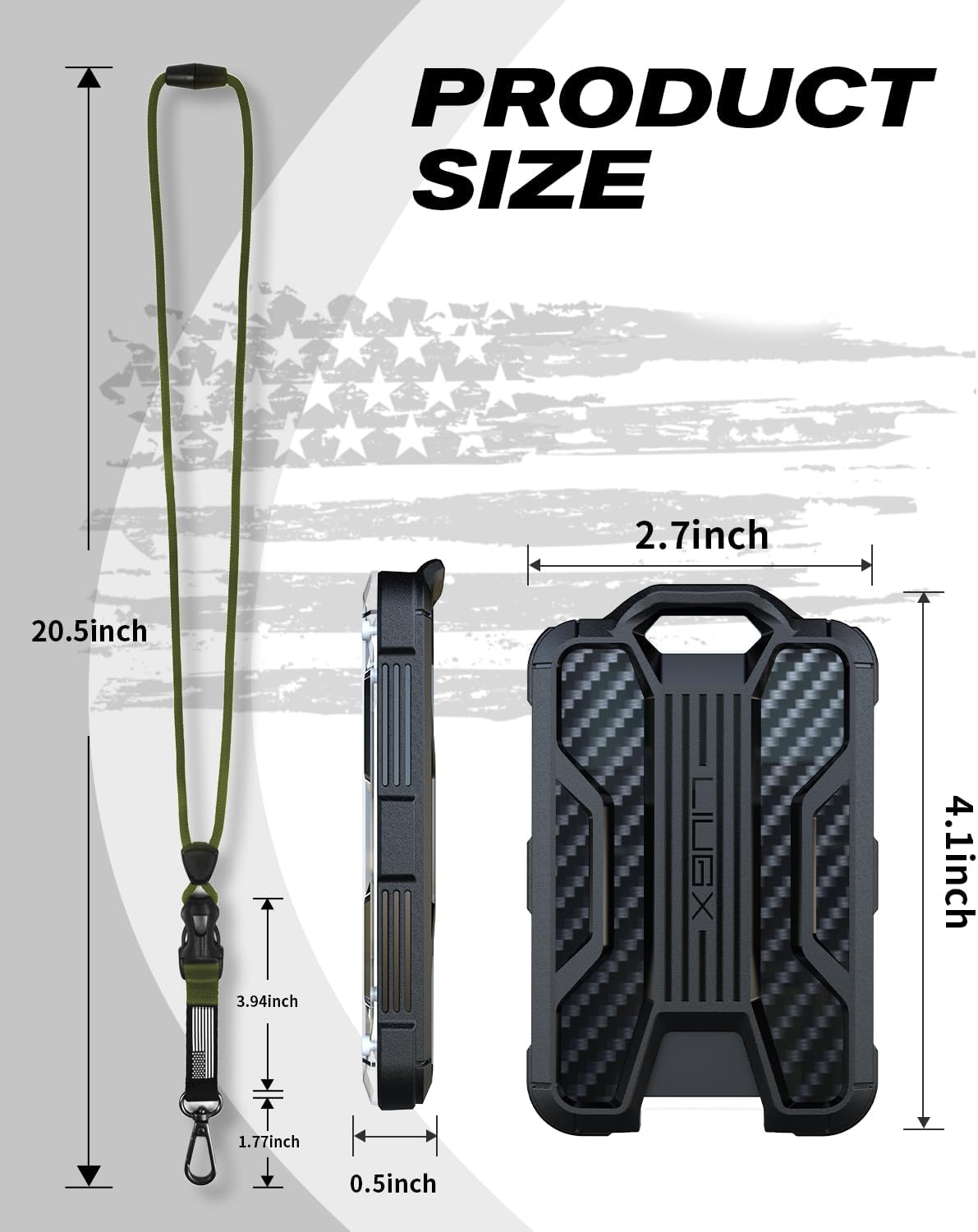 LIUGX Badge Holder with Heavy Duty Breakaway Lanyard, Carbon Fiber-Texture, Durable ID Card Holder (Holds 6 Cards) with Quick Release Detachable Buckle, Metal Clip, American Flag