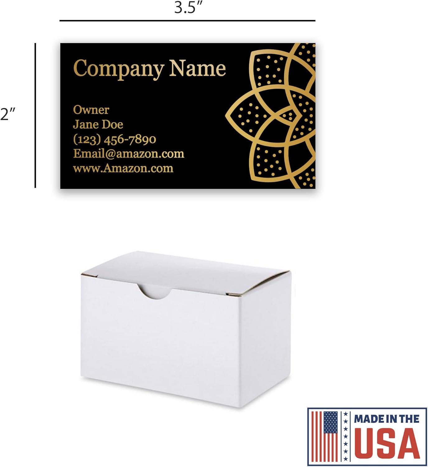 Personalized Black Business Cards With Gold Foil - 100 Pack, 3.5" x 2", 14 PT Thick Sturdy Cards - Unique Shiny Design - Made in the U.S.A. (Gold Lotus)