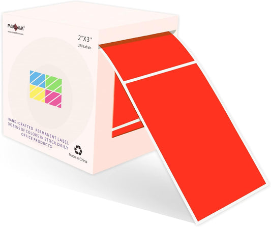 PARLAIM 3" x 2" Adhesive Color Cod Stickers,250 per Dispenser Box Roll Square Label Inventory Stickers (Fluorescent Red)
