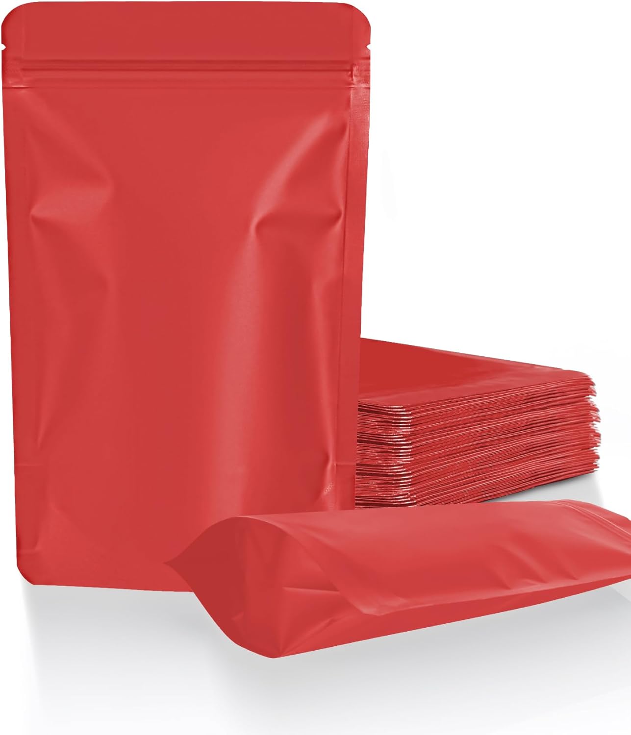 100 Pack Resealable Stand Up Bags,6.3" x 9.4" Smell Proof Pouch Sealable Foil Pouch Bags for Packaging (Red)
