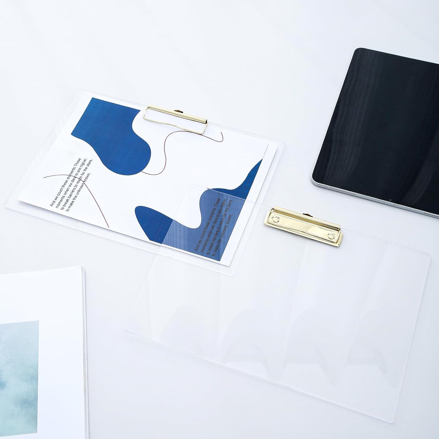 JIARI 2 Pack Clear Acrylic Office Clipboard A4 Letter Size 9.06" x 12.6" (Gold Horizontal)