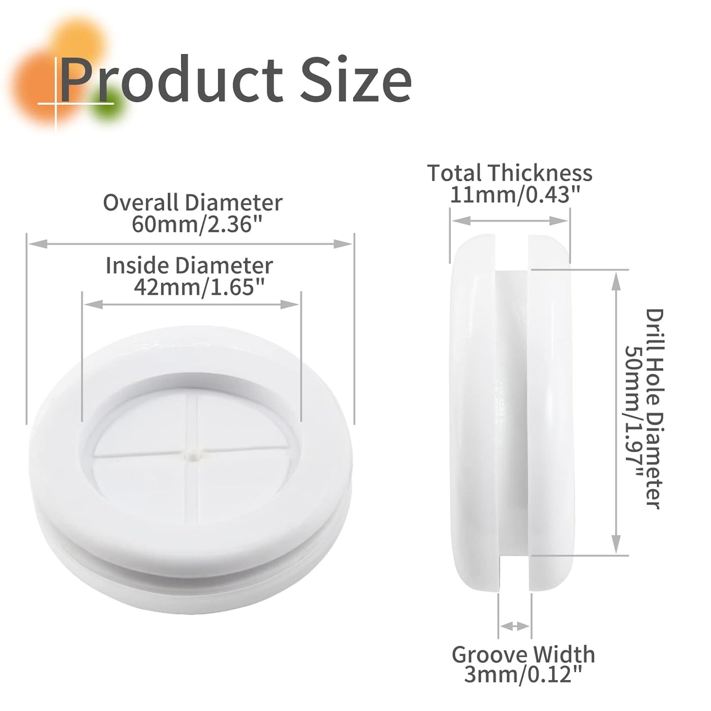 6 Pack Rubber Grommets 1-11/16" Inside Diameter 2" Drill Hole, Firewall Plug Grommet Rubber Grommets Wire Protection, Double Sided Round (White)