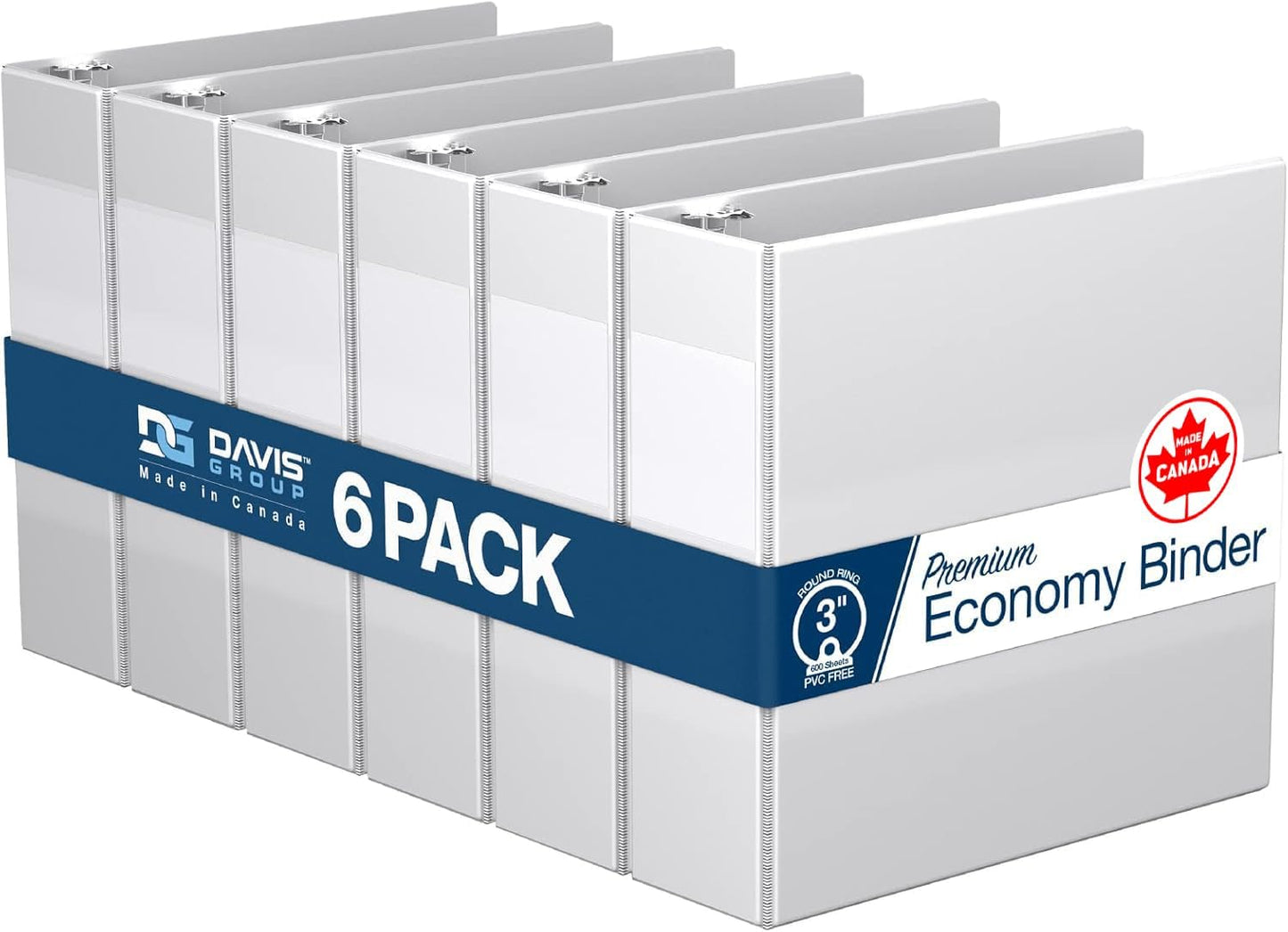 Premium Economy 6-Pack 3-Ring Binders for School or Office, Round-Ring Binders, 3 Inch, White