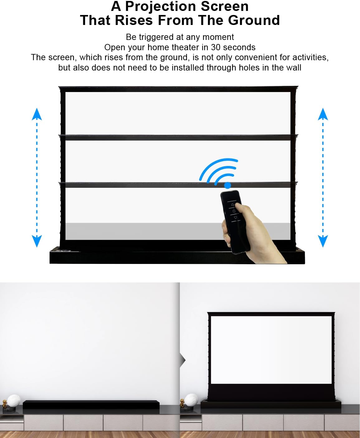 VIVIDSTORM-Projector Screen with Stand S 100 inch Portable Folding Stand Indoor Tension Floor Screen 4k HD White Cinema, 4K/3D/UHD Gaming/Home Cinema,Compatible with Normally Projector,VSDSTW100H
