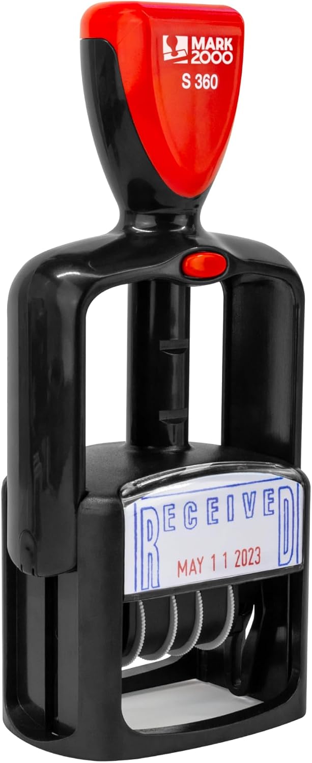 Self-Inking Rubber Date Office Stamp with Faxed Phrase - Red Ink - 12-Year Band