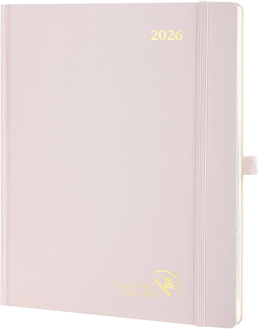 POPRUN 2026 Planner (Large Size 8.5''x 10.5'' Hardcover) - Daily Weekly and Monthly Calendar Agenda 2026 Appointment Book with Hourly Time Slots, Monthly Tabs, 100 GSM - Light Pink