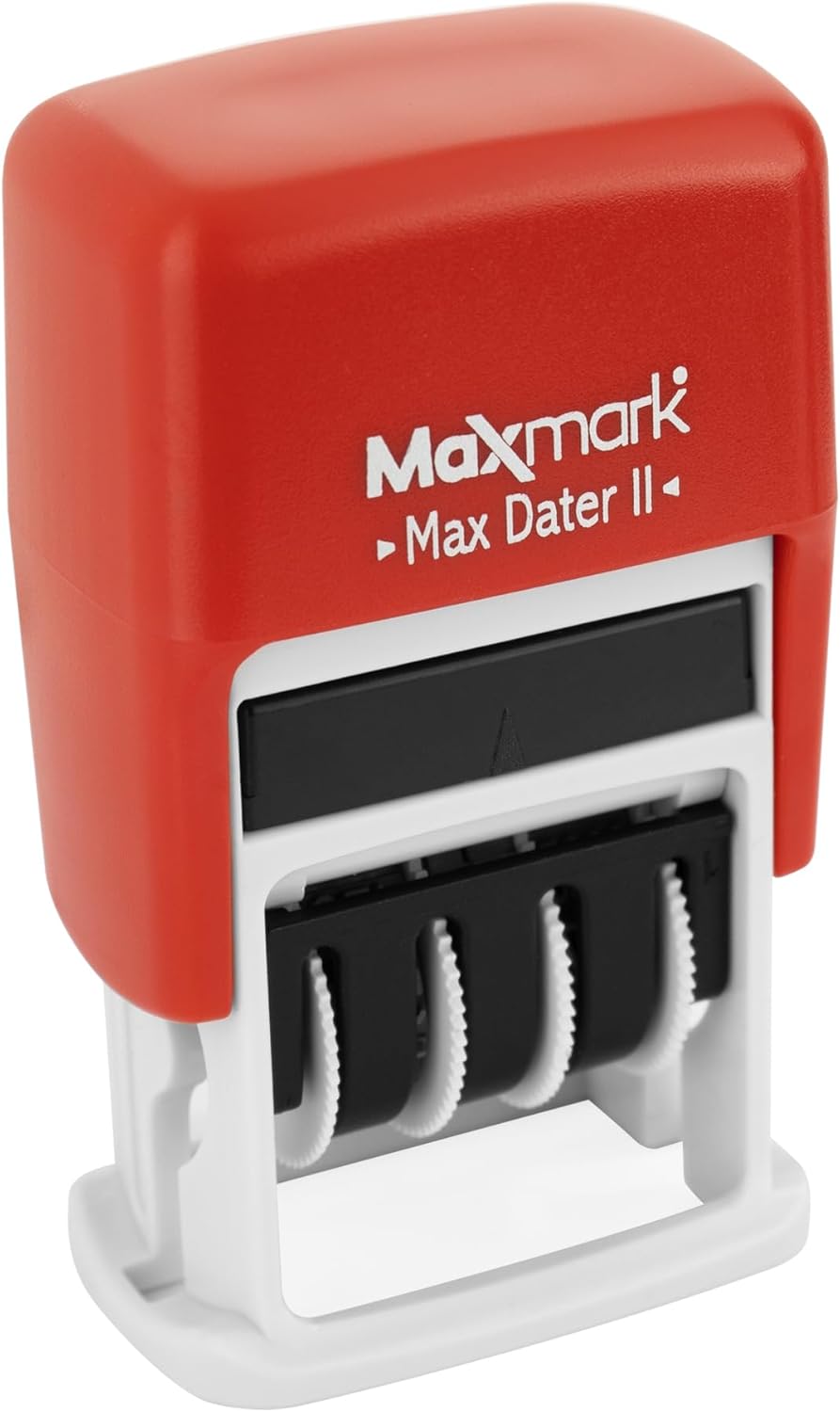 MaxMark Self-Inking Rubber Date Office Stamp with Scanned Phrase & Date - RED Ink (Max Dater II), 12-Year Band