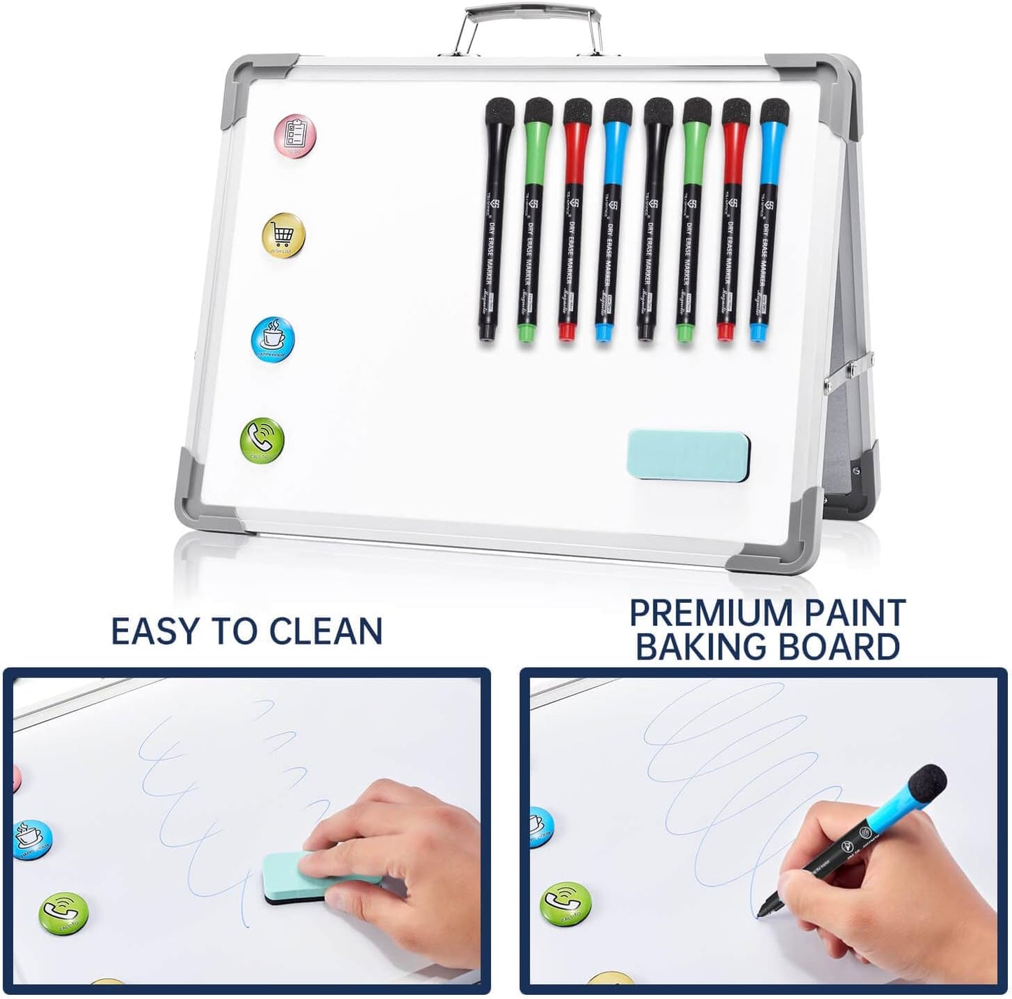 Small Dry Erase White Board - TSJ OFFICE 12" x 16" Mini Easel Desktop Double Sided Whiteboard, Portable Magnetic Board on Table Top with Holder for Drawing, Teacher Instruction, Memo Board