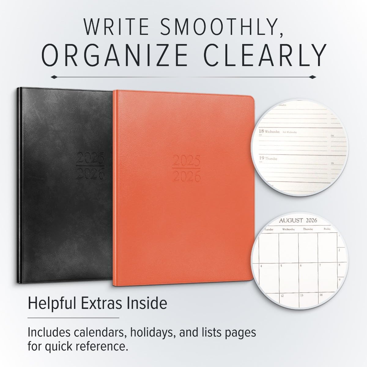 Gallery Leather Academic Planner 2025-2026, Teacher and Student Weekly Monthly Planner, Elegantly Bound Calendar with Gold-Gilded Page Edges, 18 Months - Caribbean Red - 9x7"
