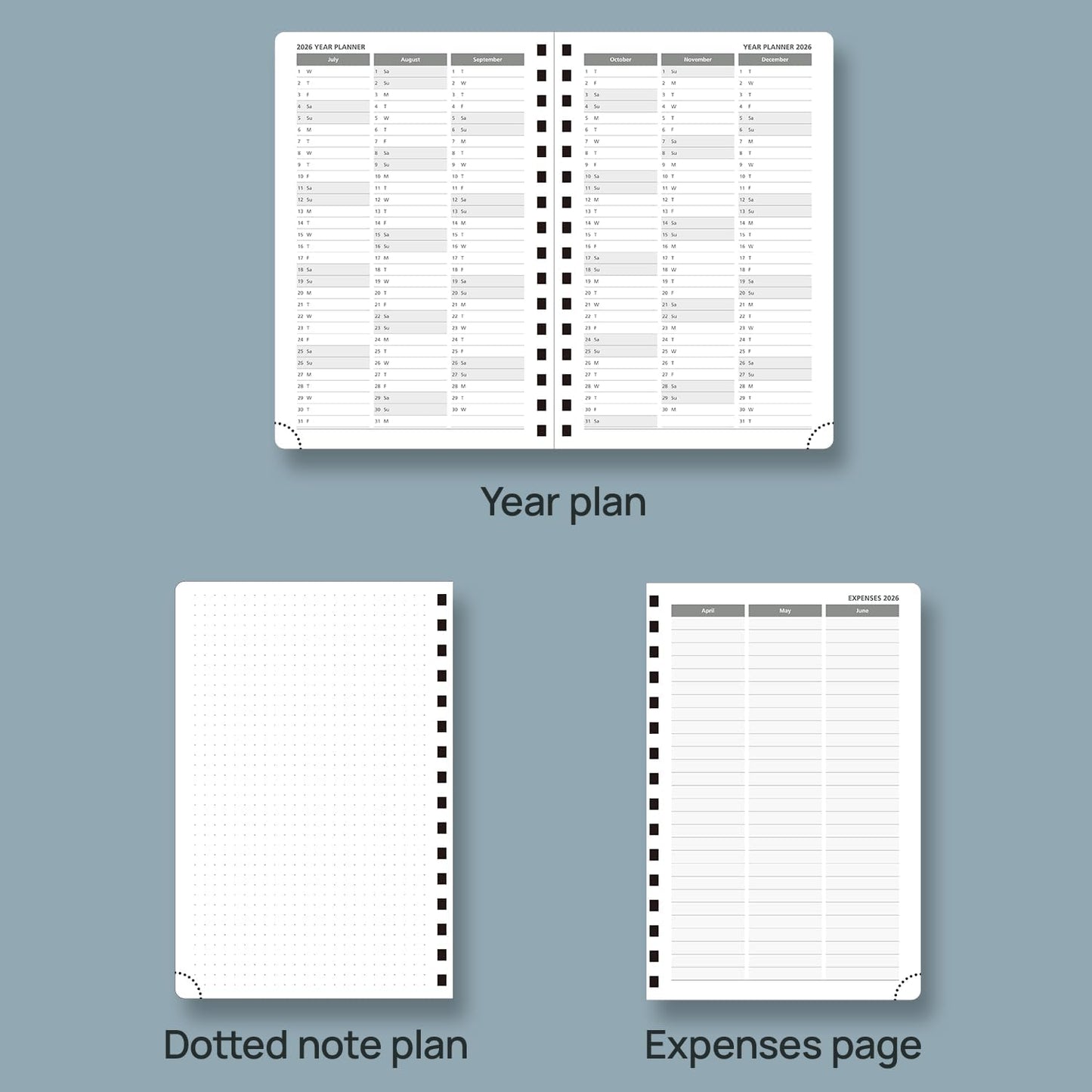 POPRUN 2026 Daily Planner One Page A Day - [8.5" x 5.75" Wire-Bound Hard Cover] Agenda 2026 Hourly Appointment Book with Monthly Calendar, Inner Pocket, Ivory Paper - Navy Blue
