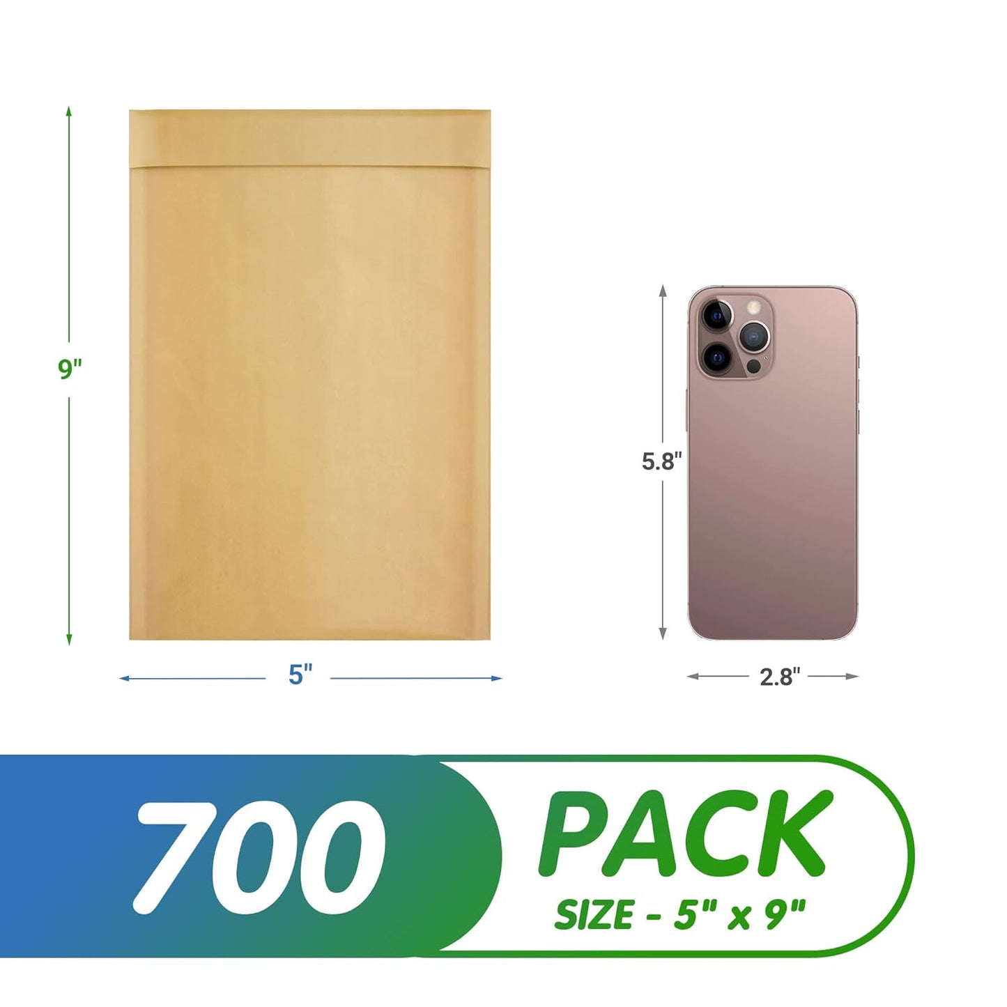 Natural Kraft Bubble Mailer Envelopes, 5 x 9 Inches. 700 Pack Mail Padded Envelopes Self Seal. Waterproof Kraft Bubble Mailers. Tear-Resistant Mailing Envelope Padded. Sturdy Paper Mailer