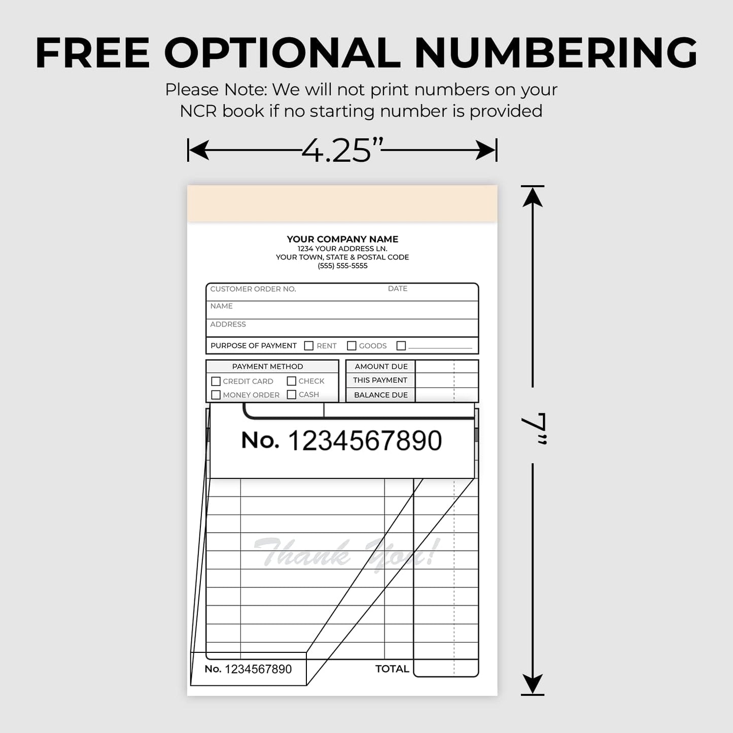 Custom 4.25" x 7" Carbonless NCR Books in 3-Part Triplicate Invoices, Receipts, Work Orders, Sales Orders, Purchase Orders, Estimates, Quote Forms with Your Company/Business Name (132 Sets)