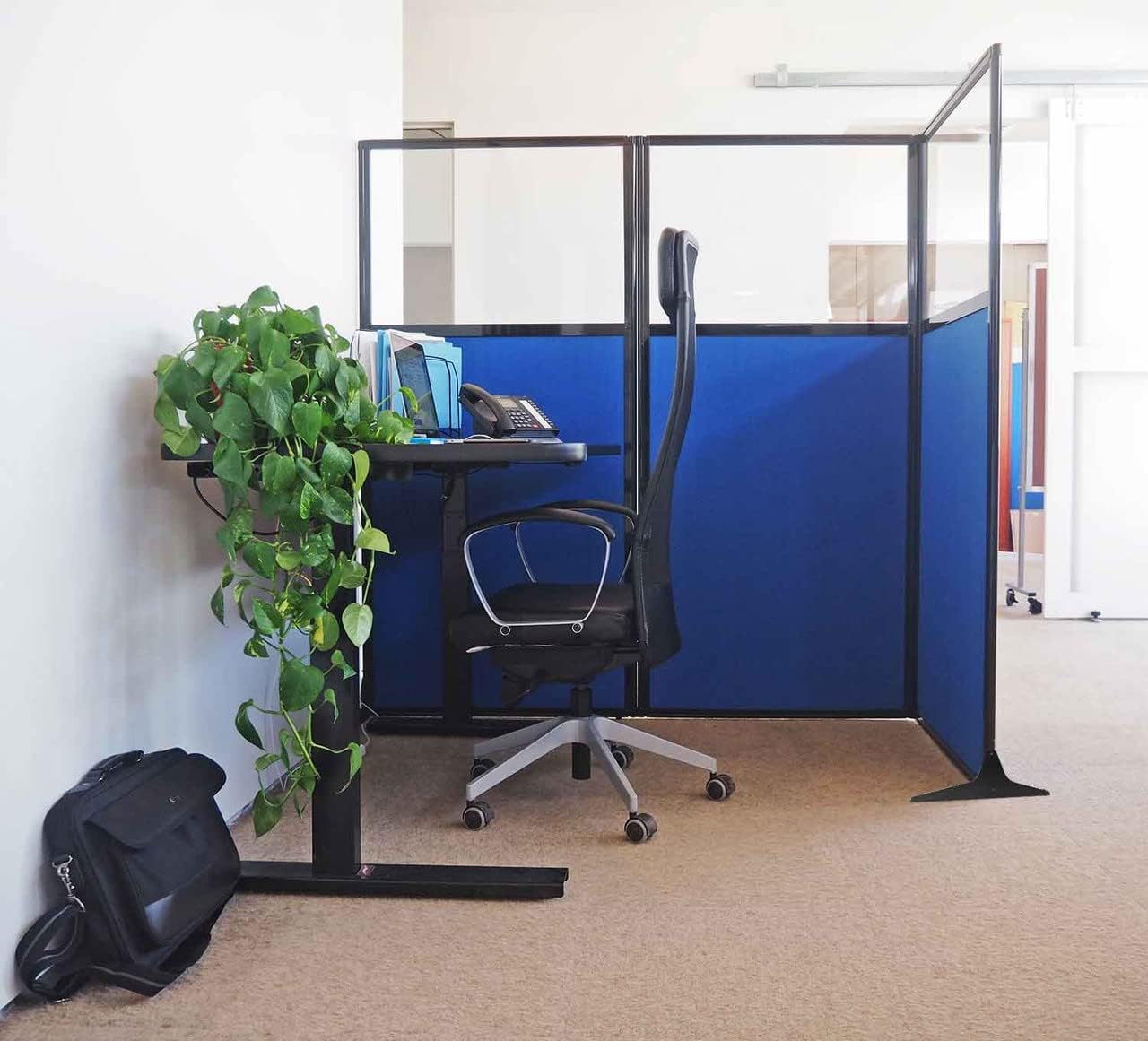 Versare Office Workstation Screen | Portable Wall Divider | Modern Cubicle | Freestanding Privacy Screen | Flexible Work Space | 2 Panels | 66" Wide x 70" Tall Beige SoundSorb Panels with Window